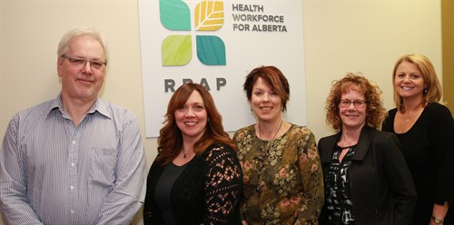 The RPAP Rural Consultant Team (L-R): Paul Childs (DIrector), Colleen Lindholm (Central-East), Rebekah Seidel (Central - West), Kim Fleming (North- East), Lara Harries (South - Calgary)