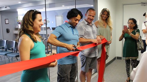 Riverside Medical founders Dr. Veronique Ram (far left) and Dr. Rathesh Ram (2nd left) are shown here with the design/build team Joe Castonguay (2nd right) and Kristyne DeMott (far right).