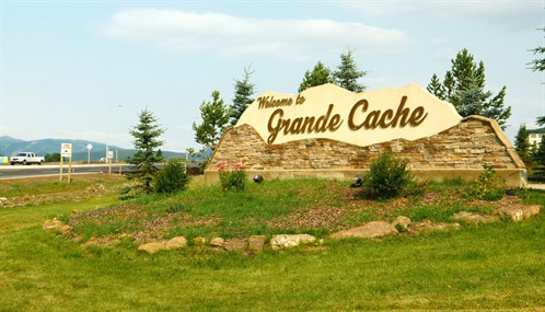 Grande Cache has a population of about 3600.  It lies approximately half way between Hinton and Grande Prairie on Highway 40.