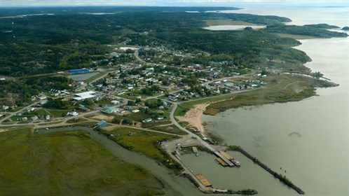Aerial view of Fort Chipewyan, a community of 850 situated on the shore of Lake Athabasca.