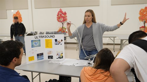 Sonographer Chelsey Hoh teaches the students about giving ultrasounds.