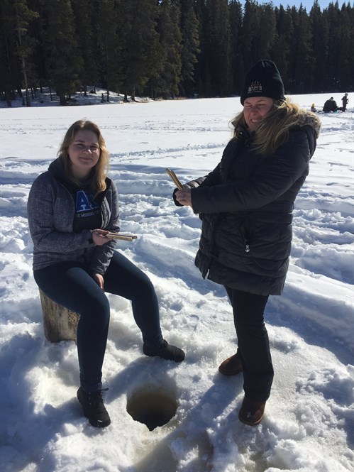 Students ice fish at Edith Lake, about 20 minutes northwest of Swan Hills.