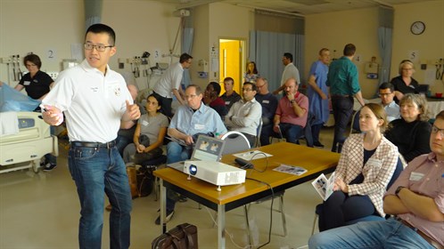 Dr. Ping-Wei Chen prepares the 17 attending physicians for the next exercise in hands-on ultrasound training.