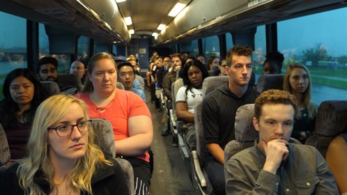 Students on the bus tour of Cold Lake on Sunday morning.